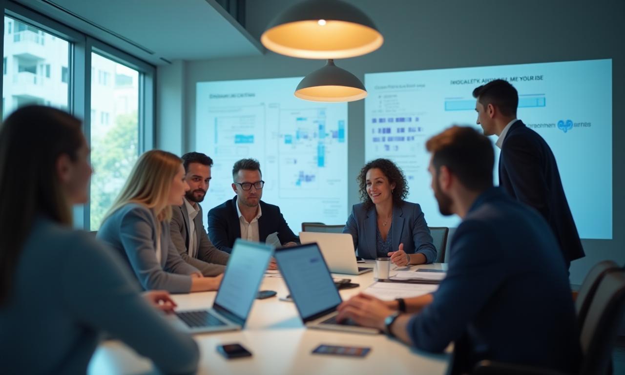 Team von MobilFunk Lösungen AG arbeitet in einem modernen Büro zusammen.
