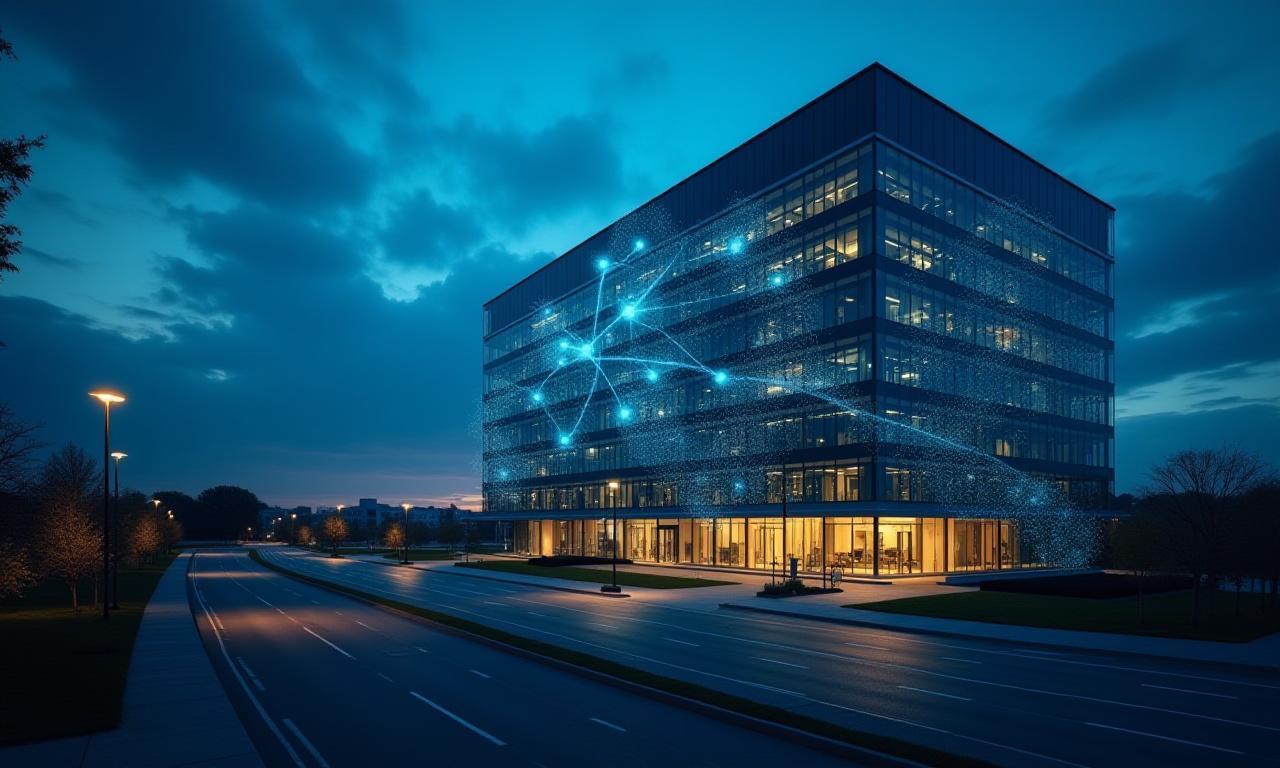 Bürogebäude mit Netzwerksymbole