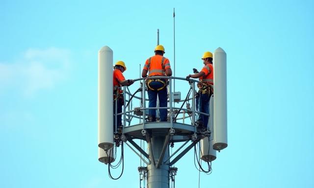 Techniker installieren Antennen